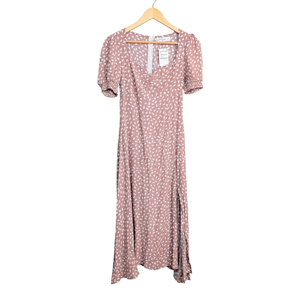 Petal & Pup Franklin Dress Mocha Pink Abstract Print Puff Sleeve Midi US 4 NEW